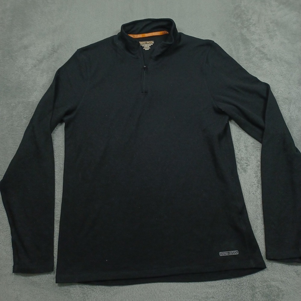 Omni Wool Sweater Mens Large Black 1/4 Zip‎ Pullover Outdoor Casual